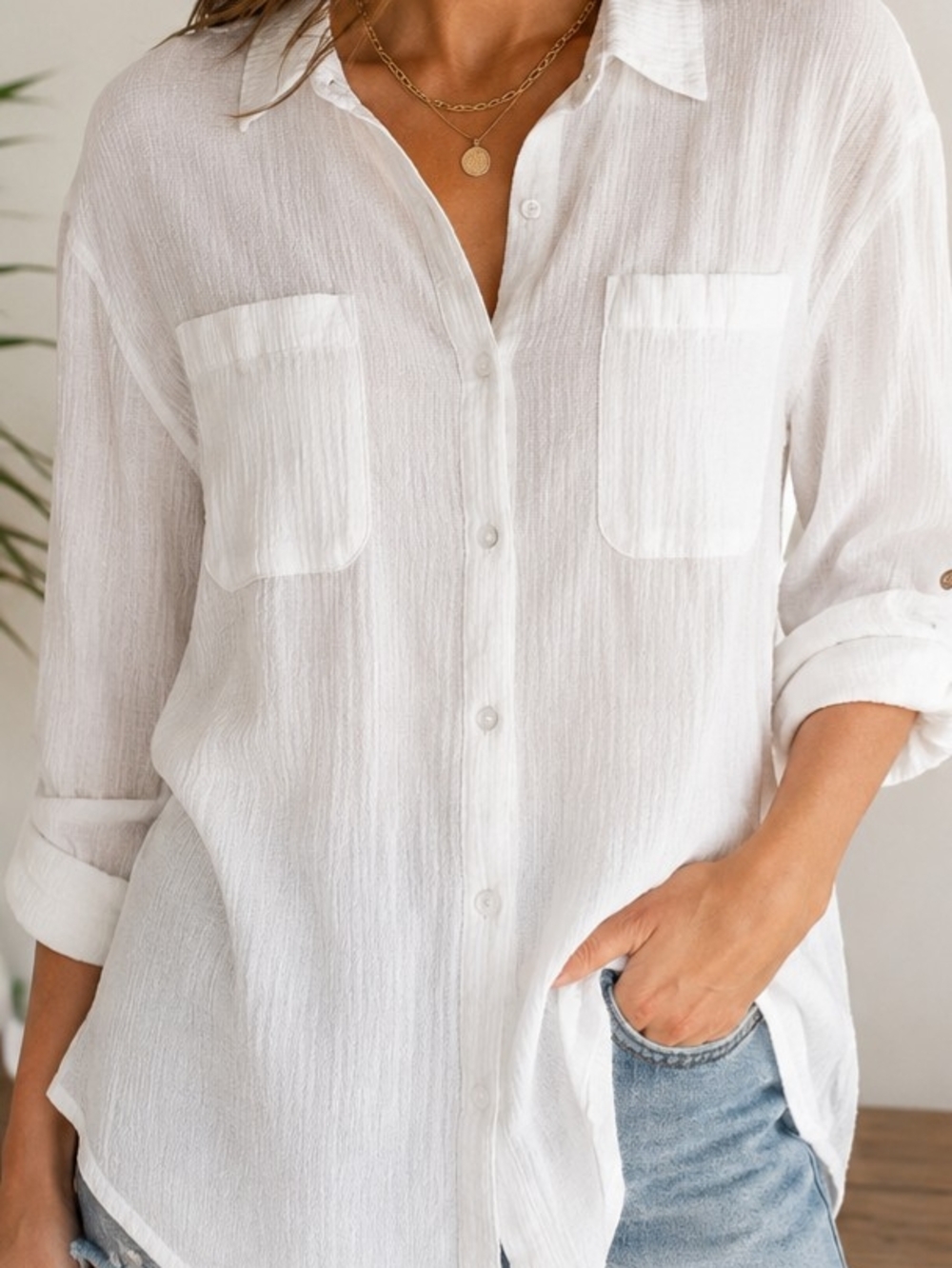 Z Supply White Gauze Button Down Shirt XS Small 100% Cotton Beachy Boho